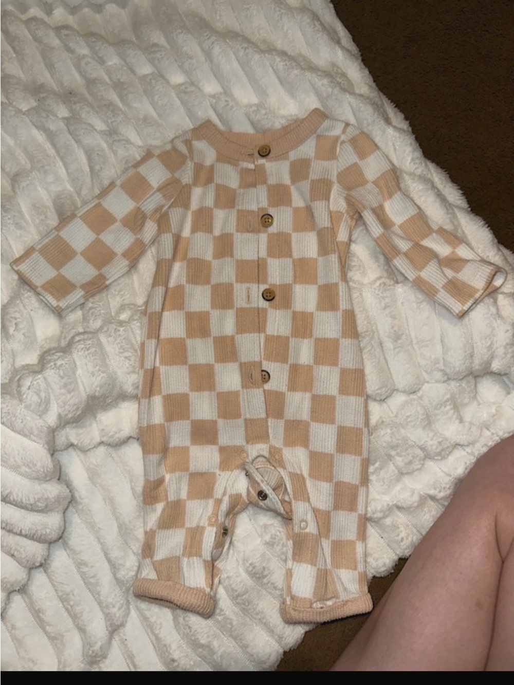 Cat & Jack Beige and White Check Knit One-Piece